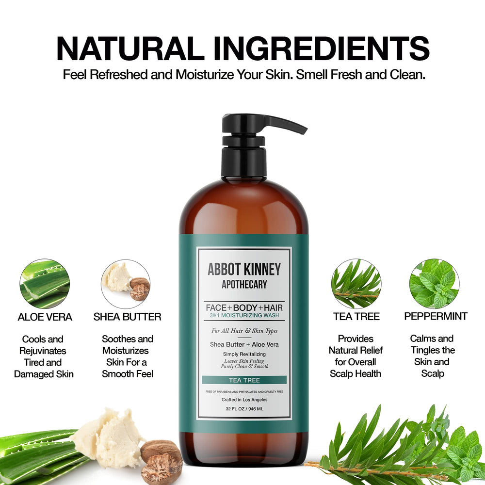 ABBOT KINNEY APOTHECARY 32oz bottle with pump, easy daily shower for all skin types.