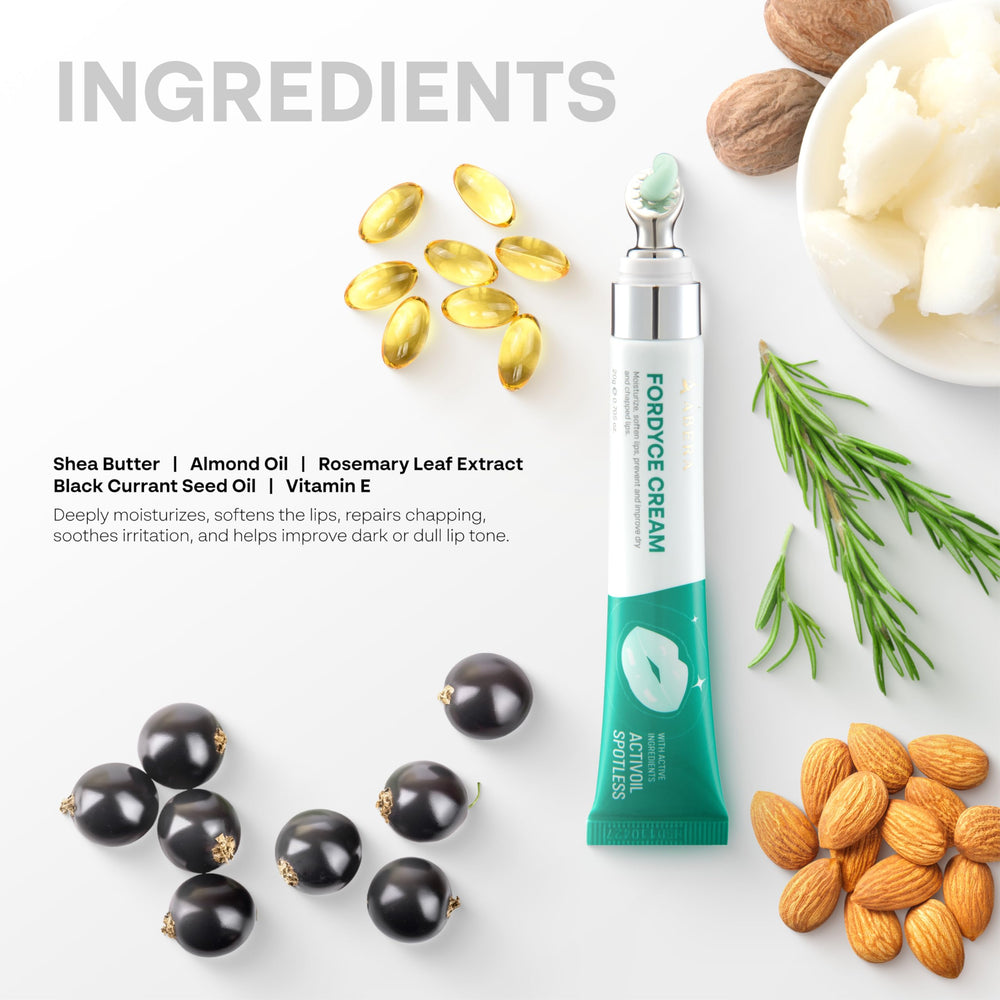 ABERA fast-absorbing cream application conveys non-sticky lip care for daily routines.