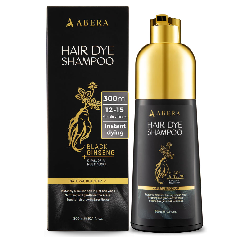 ABERA Hair Dye Shampoo quick application shows instant gray coverage.