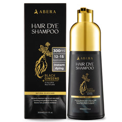 ABERA Hair Dye Shampoo quick application shows instant gray coverage.