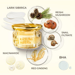 ABERA Kasumi Glowing Cream displayed with skincare set for a luminous complexion