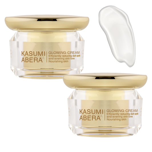 ABERA Kasumi Glowing Cream tube closeup for radiant daytime skincare routine