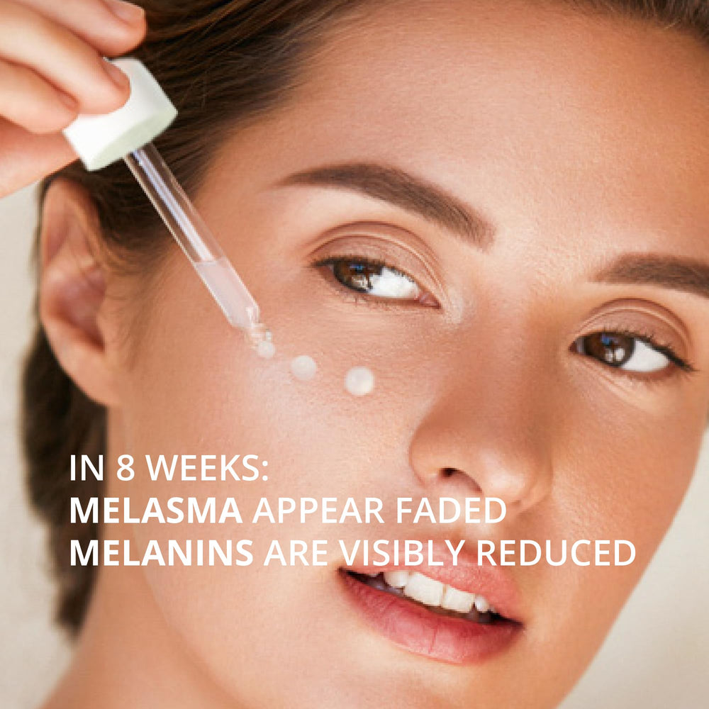 Sealed Abera Melasma Serum bottle preserves potency.