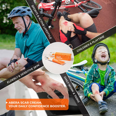 ABERA Scar Cream labeling visible for scar care awareness.