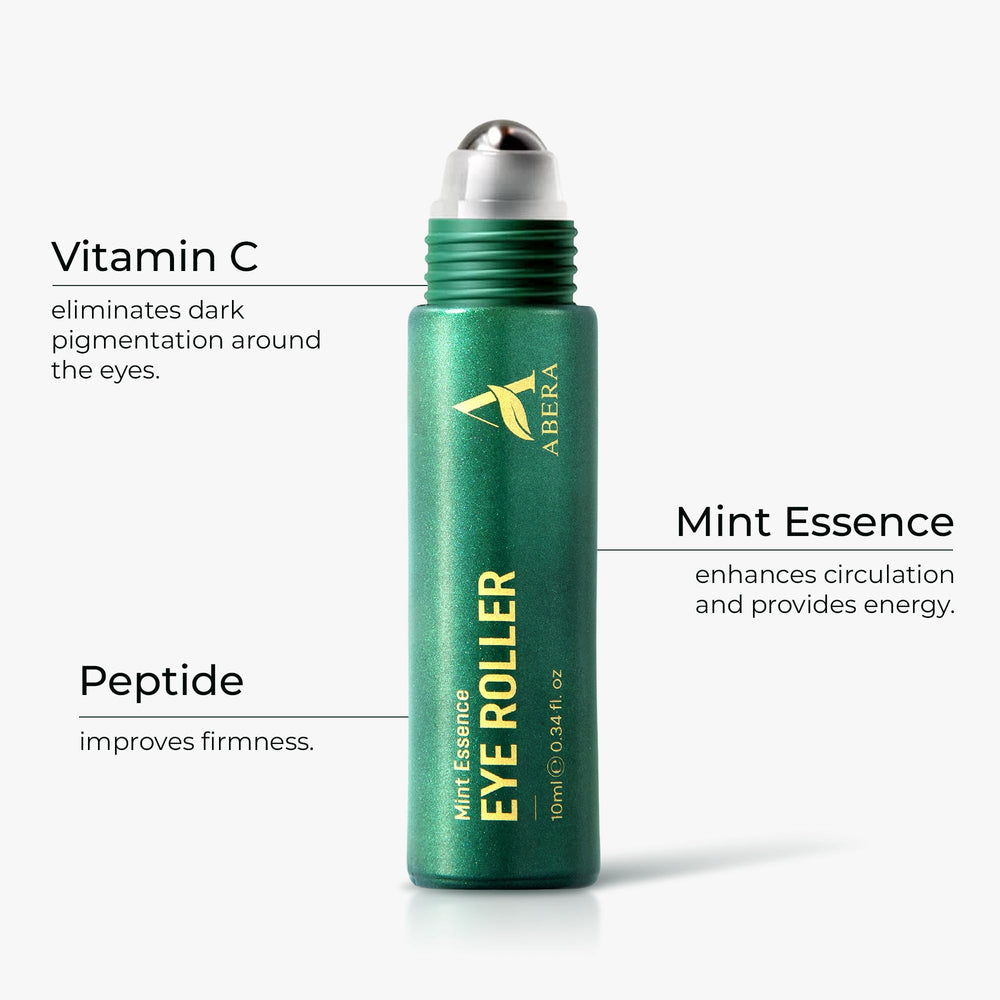 ABERA vitamin C and peptides support hydration and skin resilience around eyes.