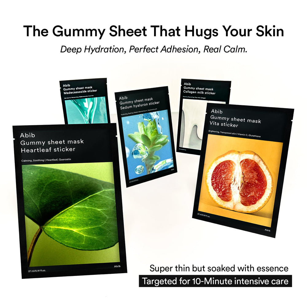 Abib Gummy Sheet Mask Milk Sticker application close-up showing precise fit.