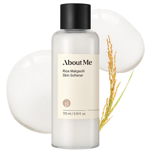 About Me Rice Makgeolli Toner bottle front for daily hydration across skin types.