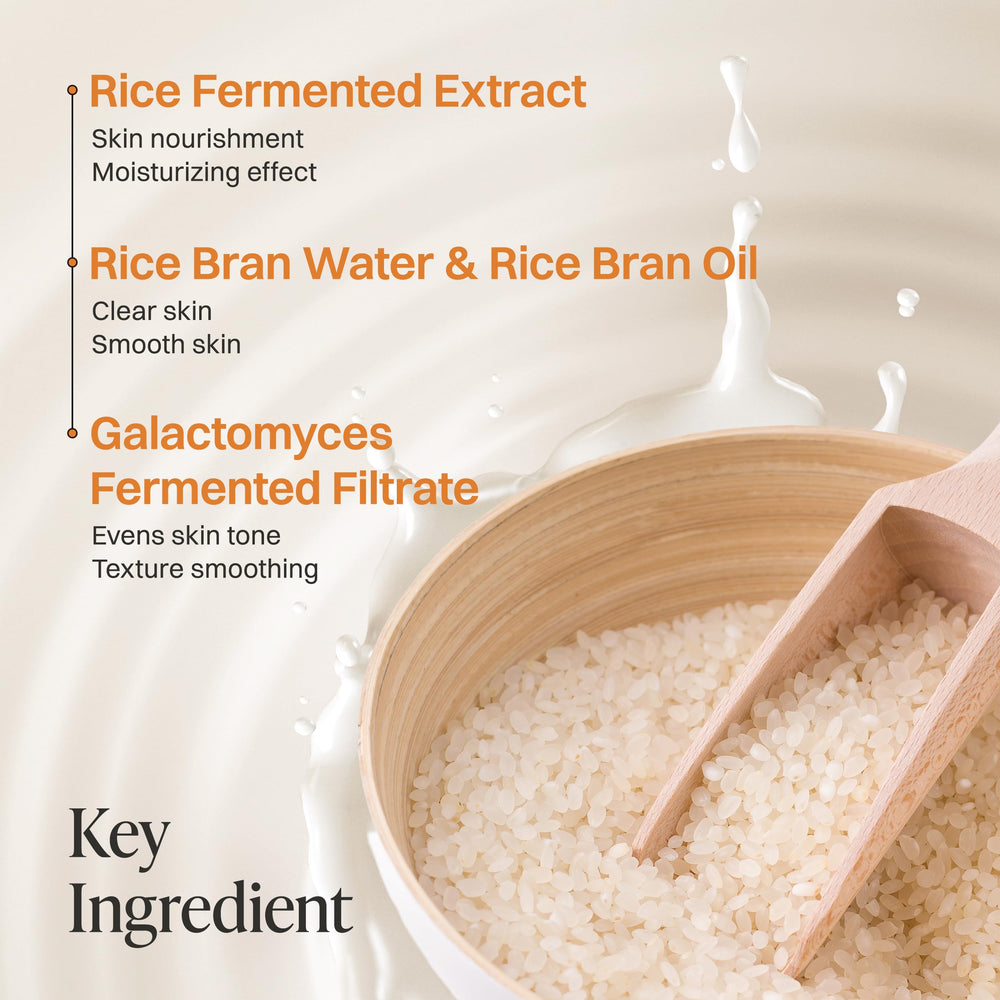 About Me Rice Makgeolli Toner ingredients map emphasizes fermented extracts and rice nutrients.