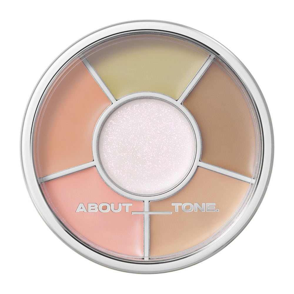 ABOUT TONE multi-palette compact shows all-in-one concealing and highlighting versatility.