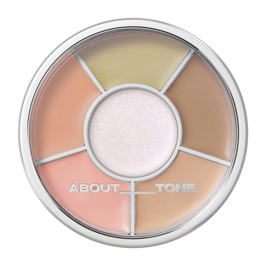 ABOUT TONE multi-palette compact shows all-in-one concealing and highlighting versatility.
