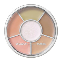 ABOUT TONE multi-palette compact shows all-in-one concealing and highlighting versatility.