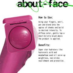about-face Cheek Freak Blush Balm hydration with hyaluronic acid detail on skin