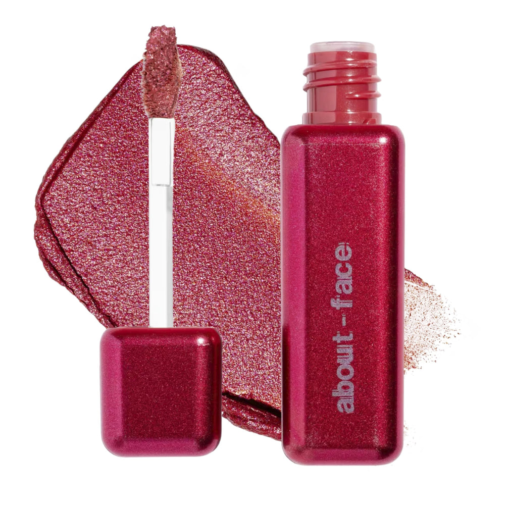 aboutface Fractal Glitter Eye Paint Cherie closeup bottle showcases bold sparkle and luxe texture