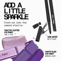 About Face Fractal Glitter Eye Paint glitter finish supports day-to-night looks.
