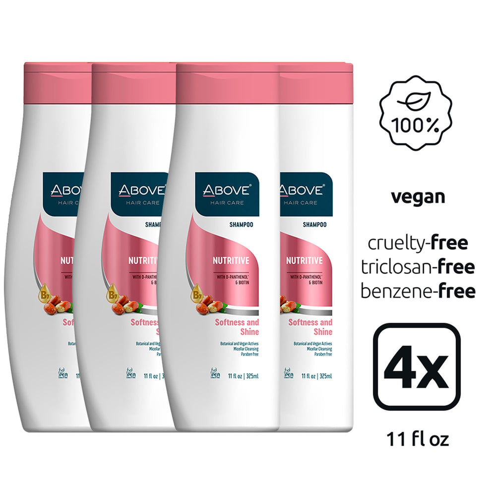 ABOVE Nutritive Shampoo hair closeup reveals smooth strands and vitality.