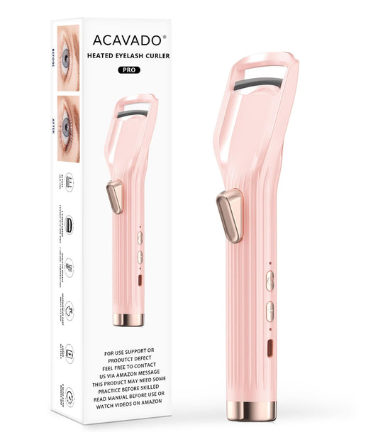 Acavado heated eyelash curler front view with anti-burn comb for safe curling