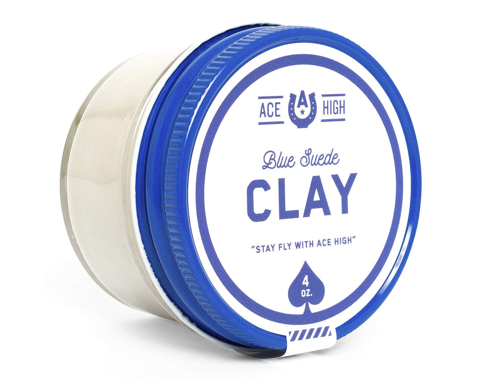 Ace High Blue Suede Clay bottle front for strong hold and texture