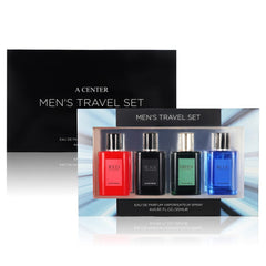 A CENTER travel set packaging in a sleek case, perfect for gifting.