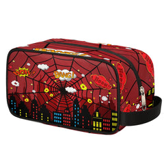 Ackutea kids travel toiletry bag red spider web front view for organized trips