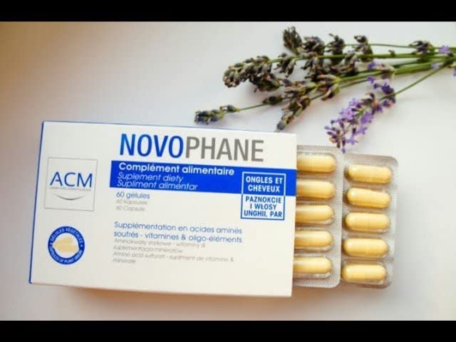 ACM Novophane bottle on retail packaging displayed on a shelf.
