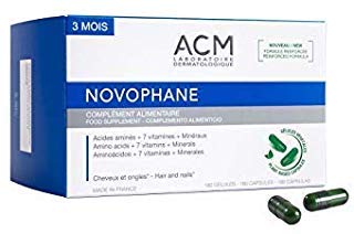 ACM Novophane capsules in a bottle support hair and nails health.