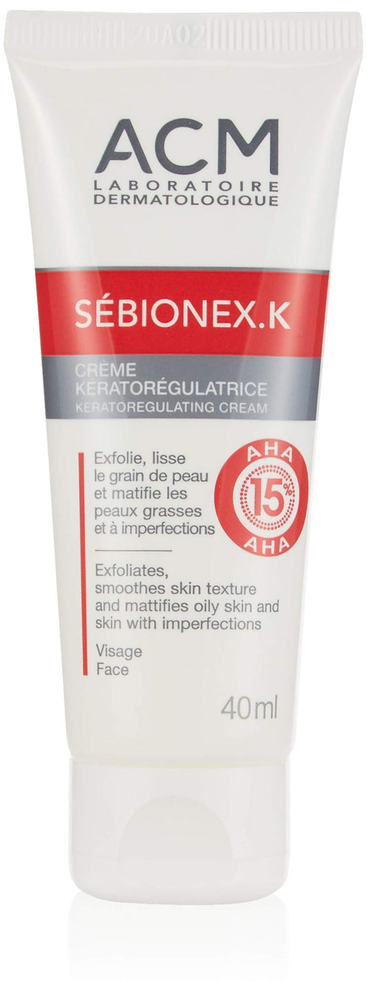 ACM Sebionex-K keratoregulating cream packaging in a 40 ml tube for daily balance.