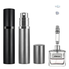 ACMYCH travel perfume atomizers in black and gray for on-the-go fragrance.