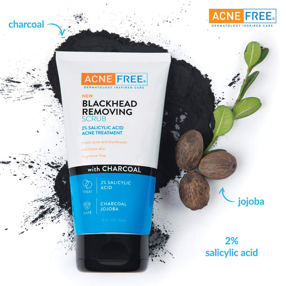 AcneFree charcoal and jojoba beads on skin during cleansing session.