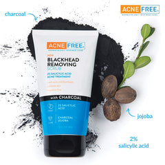 AcneFree charcoal and jojoba beads on skin during cleansing session.