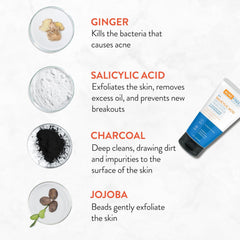 AcneFree scrub on bathroom counter illustrating daily cleansing routine.