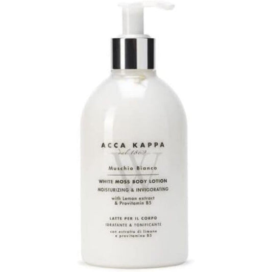 Acqua di Parma Muschio Bianco body lotion bottle with hydrating formula for soft skin.