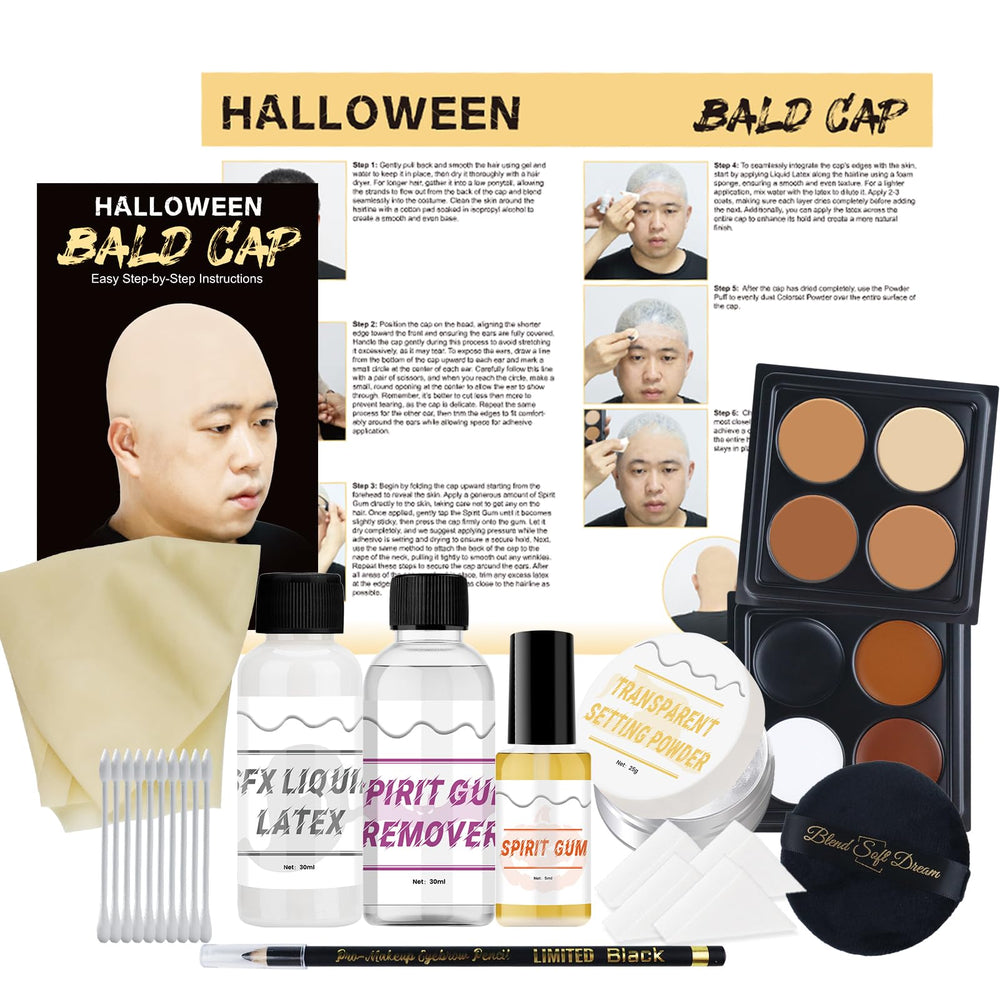 Actabostte Halloween Bald Cap Kit front view for a realistic bald look in cosplay.