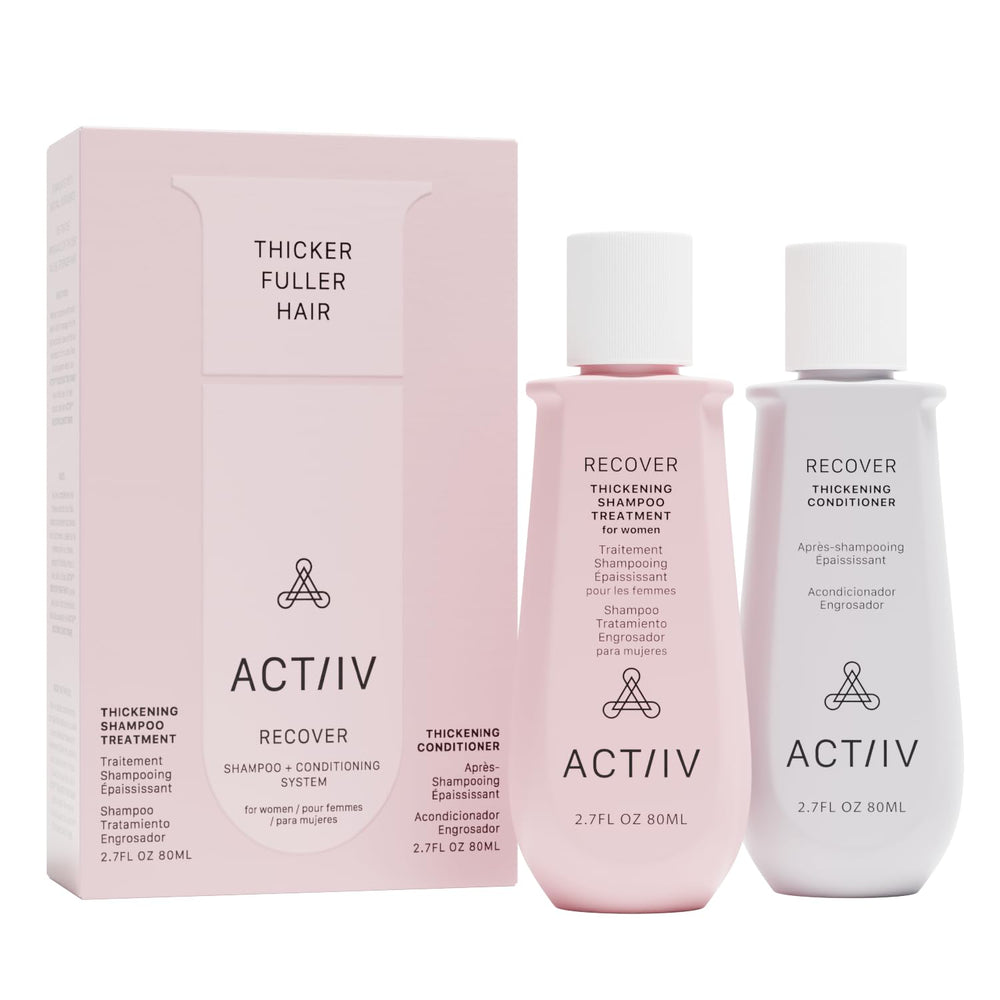 ACTIIV Recover travel duo bottle front, compact design ideal for on-the-go hair refresh