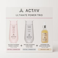 ACTIIV serum bottle shows lightweight, water-based formula for shine.