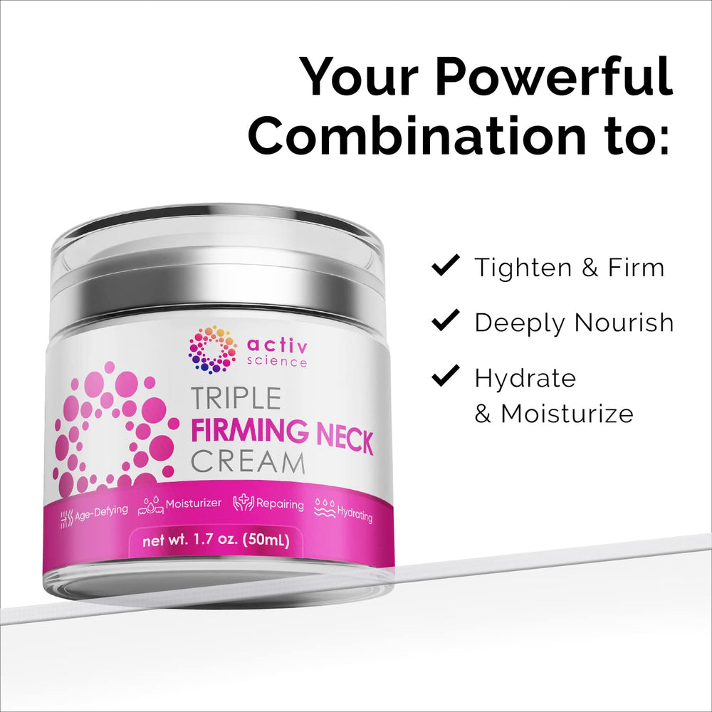 ACTIVSCIENCE neck application on skin showing smoothing and hydrating benefits.