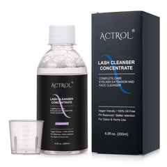 ACTROL Eyelash Cleanser bottle pour showcasing easy daily lash maintenance