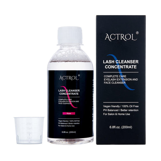 ACTROL Eyelash Cleanser Concentrate bottle with rose branding for salon use.