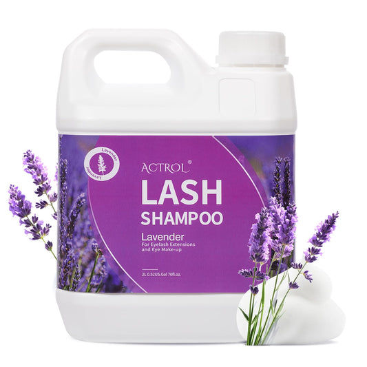 ACTROL eyelash cleanser lavender bottle showing 2L capacity for salon and home use