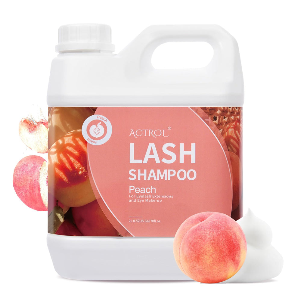 ACTROL eyelash cleanser peach bottle front, salon-grade lash hygiene