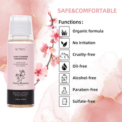 ACTROL lash cleanser foaming cherry blossom close-up demonstrating rich lather.