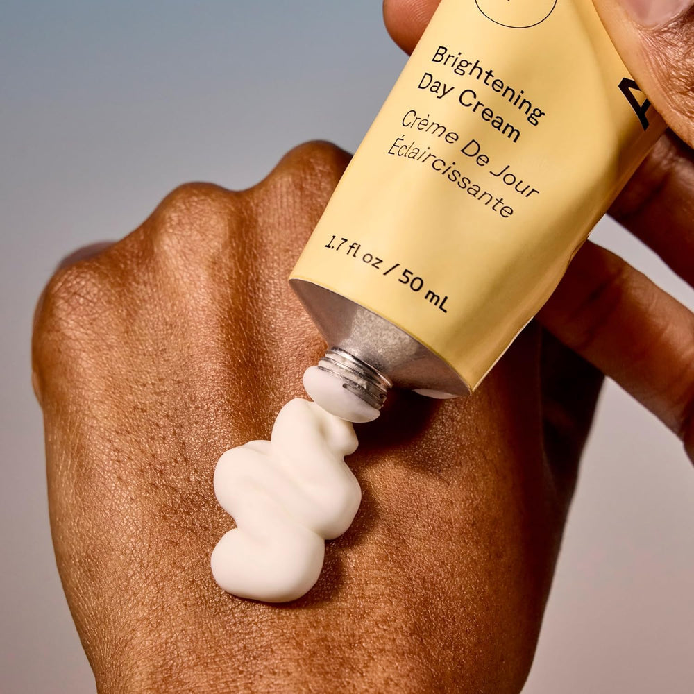 Acure Brightening Day Cream on skin hints at even tone and subtle radiance
