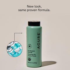 Acure Dry Shampoo for Brunette Hair showcases natural cocoa scent and oil absorption for a quick reset.