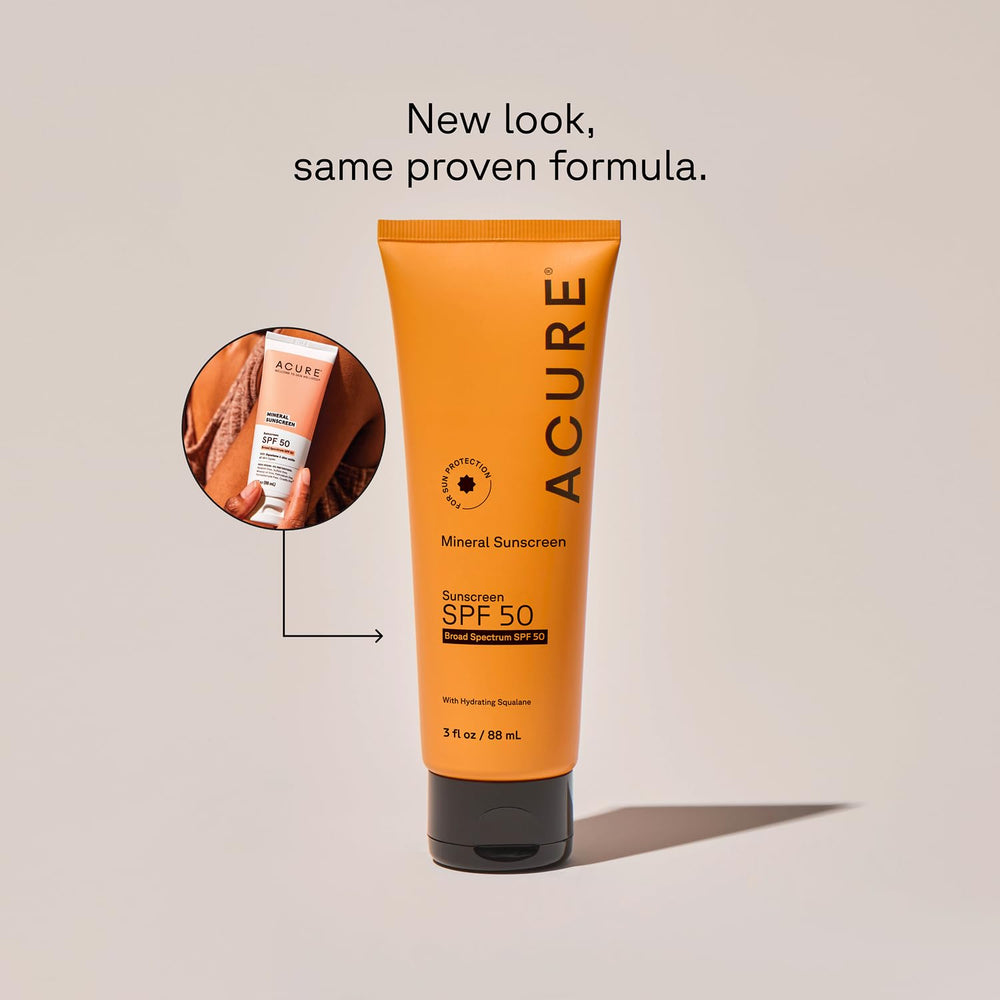 Acure Mineral Sunscreen SPF 50 cream texture being applied on skin.