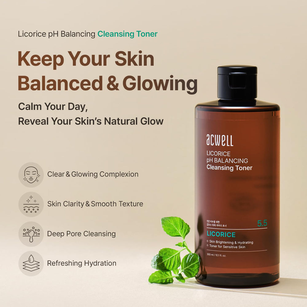 ACWELL Licorice Toner cotton pad applying formula on skin during cleansing