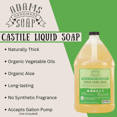 Adams Handmade Soap logo with organic aloe emphasizes skin-friendly, eco-conscious cleaning.