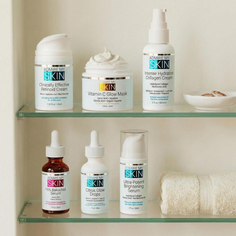 Admire My Skin Collagen Cream beside luxury formula referencing sea kelp bioferment.