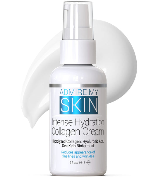 Admire My Skin Collagen Cream 2oz tub close-up with rich texture for deep hydration.
