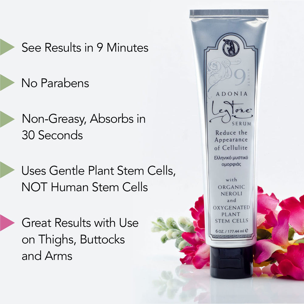 Adonia Organics LegTone creamy texture close-up emphasizes light, fast-absorbing skin feel