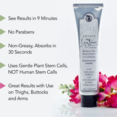 Adonia Organics LegTone creamy texture close-up emphasizes light, fast-absorbing skin feel