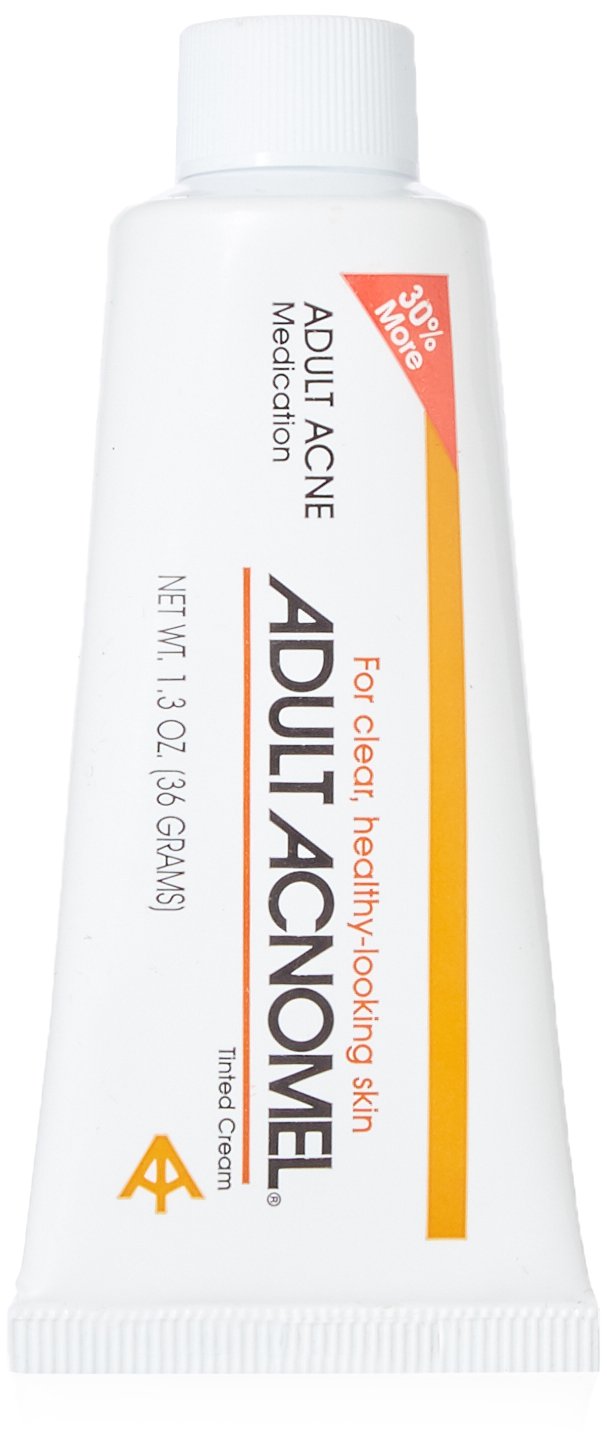 Adult Acnomel tinted cream tube showing even daytime coverage for blemish care